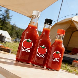 Botellas de vidrio transparentes vacías de 100 ml, 150 ml, 250 ml, 5 oz para salsa picante, con tapa de rosca negra de plástico hermética y tapa roja. - Product Image 3