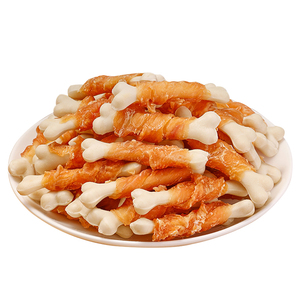 Venta al por mayor de golosinas saludables para perros y gatos, alta proteína, baja en grasa, hueso de calcio blanco trenzado por pollo jerky, aperitivos para mascotas - Product Image 1