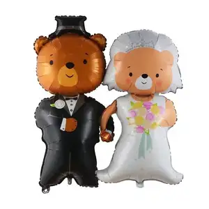 卡通婚礼新娘新郎熊气球铝箔气球婚礼派对装饰供应