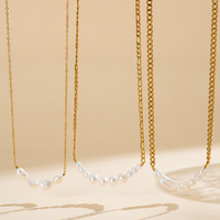 Collar de Perlas con Cadena Figaro Dorada, Once Perlas Redondas Graduadas, Perla Central Más Grande, Cadena de Cuerda Trenzada Ajustable, Joyería para Mujer