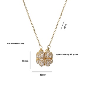 <span class=keywords><strong>Collana</strong></span> Trendy di Lusso con <span class=keywords><strong>Quadrifoglio</strong></span> in Zirconi Apribile, Placcata Oro, Catena in Acciaio Inossidabile per Donna - Product Image 5