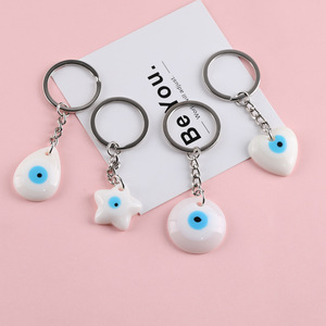 Turkish White <b>Devil</b> Eye Resin Pendant Keychain Stainless Steel Chain Heart Star Oval Round Shape Creative <b>Accessory</b> - Product Image 1