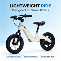 Vélo d'équilibre électrique en alliage d'aluminium pour enfants avec double frein à disque, roues de 12 pouces, cadre antichoc, commande intelligente