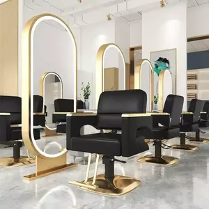 เก้าอี้ตัดผมระดับไฮเอนด์ ปรับหมุนและยกได้ โครงเหล็กสแตนเลสสีดำ - Product Image 6