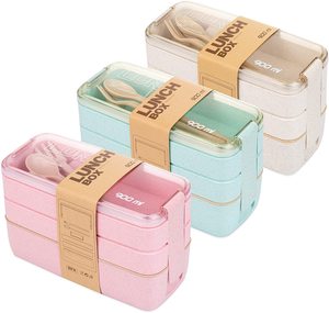 Wheat Straw PP 3-In-1 Stackable Meal Prep Container Bento Lunch Box For Adults Kids