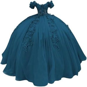 Vestido de Quinceañera NDB10003 para Niñas, Vestido de Fiesta con Corsé, Hombros Descubiertos, Encaje Brillante, Vestido de Princesa para Cumpleaños - Product Image 4