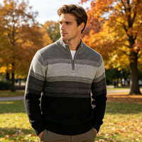 Pull en laine tricoté respirant à manches longues, col zippé, rayé, avec logo personnalisé, pour l'hiver