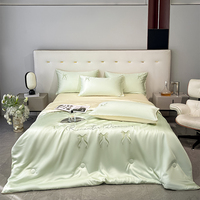 Drap de soie de glace lavée de luxe ensemble de housse de couette broderie été Cool couette ensemble de literie été mince couette