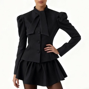 ชุดเซ็ต 2 ชิ้น แฟชั่นสุดหรูสำหรับผู้หญิง เสื้อแขนยาวผูกโบว์และกระโปรงสั้น - Product Image 2