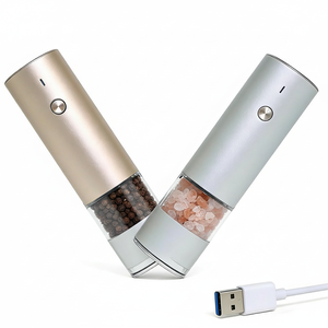 طاحونة توابل كهربائية أوتوماتيكية جديدة قابلة لإعادة الشحن عبر USB، مصنوعة من الفولاذ المقاوم للصدأ، متينة، مع إضاءة LED للمطبخ - Product Image 1