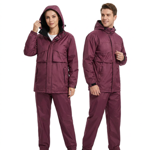 Combinaison de pluie unisexe violette imperméable haute visibilité certifiée CE, à manches longues et capuche, pour le travail en extérieur, en polyester - Product Image 1