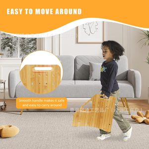 Taburete de bambú de 2 niveles para niños, para baño y orinal, con asa y diseño de cuerpo recto para aumentar la altura - Product Image 3