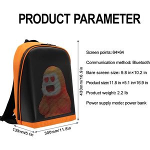 Sac à dos LED YOLOLAND, taille ordinateur portable 15,9 pouces, résistant à l'eau, design arc-en-ciel avec port USB, sac de voyage unisexe - Product Image 2