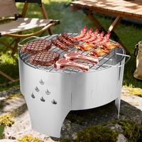 Barbecue portable de 14 pouces en acier inoxydable, résistant au vent, pour camping et cuisson du thé