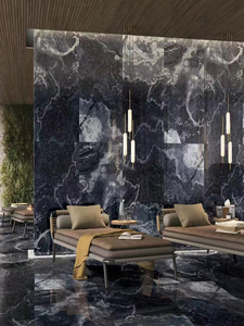 Carreaux de porcelaine de luxe Foshan, aspect marbre bleu brillant, grande dalle 750x1500, moderne, résistant aux acides, pour mur de salon, effet neige de rivière froide - Product Image 6