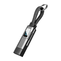 Kabel Data USB A/C ke Type C/L 4 in 1 Pendek 20cm dengan Gantungan Kunci dan Layar LED, Kompatibel untuk iPhone 18-Hitam