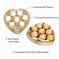 Boîte à chocolat en PET de qualité alimentaire en forme de cœur |   Plateau détachable à 8 cavités |   Emballage cadeau de luxe en or transparent pour la Saint-Valentin et les mariages