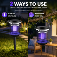 Piège à moustiques solaire 1200V, étanche, anti-insectes UV, pour jardin et cour, avec piquet