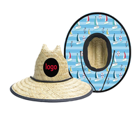 Drapeau américain Lifeguard Surf Straw Hat for Women Men Sun Beach Boy Youth Wide Brim Mat 100% Blue Black UPF 50 + Accessory