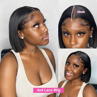 Pelucas de Cabello Humano con Encaje Frontal HD, Estilo Bob, para Mujeres Negras, sin Pegamento