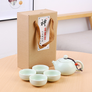 Chinese Style Travel Tea Set With Carrying Bag,Ceramic Glaze Teapot,Outdoor Camping Teapot,Kung Fu Tea Cup Set - Product Image 1