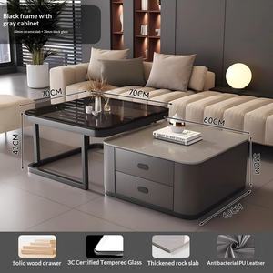 Mesa de Centro Nórdica de Madera y Vidrio Cuadrada Grande Extensible de Almacenamiento de Lujo Moderno Único a Precios de Mayoreo para Sala de Estar - Product Image 5