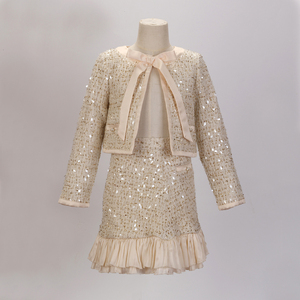 Ensemble en tweed haut de gamme pour jeunes filles avec détail nœud pour banquet - Product Image 1
