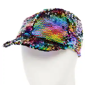 หมวกแฟชั่นสำหรับผู้หญิงหมวกแก๊ปปักเลื่อมสีรุ้งงานเฉลิมฉลองแบบย้อนกลับได้