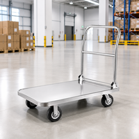 Chariot à plateforme pliable avec poignée, en acier inoxydable, simple niveau, roues pivotantes, pour stockage en entrepôt, taille personnalisée