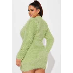 เดรสไหมพรมคอวีทรงเอเข้ารูป สไตล์หวานเรียบง่าย ความยาวมินิ สำหรับผู้หญิง ฤดูใบไม้ร่วง - Product Image 6