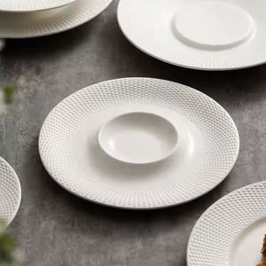 Luxurious White <b>Ceramic</b> <b>Plate</b> With Bead Kitchen Dinnerware Classical Design High End Party Dining <b>Plates</b> for Restaurant - Product Image 5