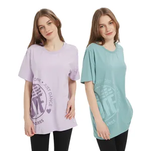纯色来样定做印花定制标志设计女士紫色绿色t恤棉作物t恤上衣优雅上衣