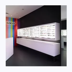 Montaje de pared para tienda óptica de alta gama, vitrina de exhibición para gafas