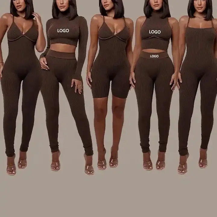 2023 Fabricants de vêtements à logo personnalisé Vêtements d'entraînement et de jogging Bodycon Crop Top Legging Sexy Summer Outfits Two 2 Piece Set Women