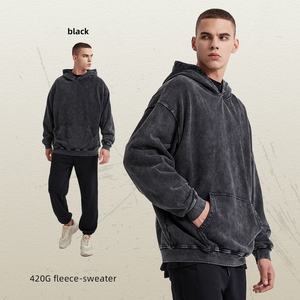 Sudadera con capucha de lavado ácido con impresión Digital personalizada de 420gsm, sudaderas de moda para hombre de gran tamaño súper suave, 100% algodón para invierno - Product Image 3