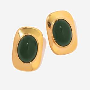 Pendientes geométricos ovalados con engaste de ojo de gato verde para fiesta, joyería de moda para mujer - Product Image 1