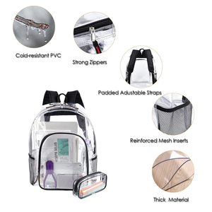 <span class=keywords><strong>Sac</strong></span> <span class=keywords><strong>à</strong></span> <span class=keywords><strong>dos</strong></span> personnalisé avec logo, en PVC robuste, transparent, avec cadre interne, fermeture éclair, port USB, sangle renforcée pour l'école et l'université - Product Image 2