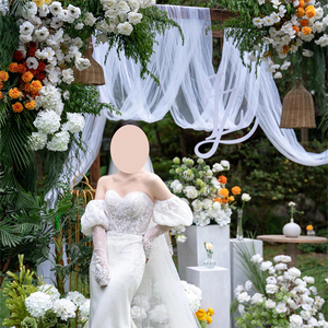 ผ้าม่านตาข่ายเส้นด้ายตาข่ายสำหรับตกแต่งงานแต่งงานวัสดุผ้าโปร่งสีขาวของตกแต่งพื้นหลังงานแต่งงาน