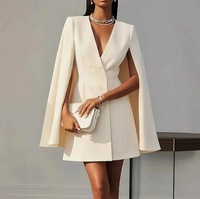 Blazer Wanita Warna Solid Model Cape Shawl untuk Musim Gugur, Kerah V, Gaya Eropa dan Amerika, untuk Kerja atau Bepergian