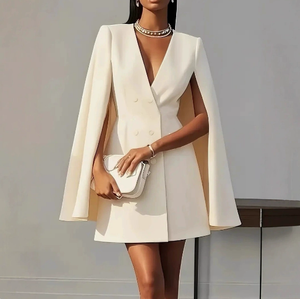 <span class=keywords><strong>Blazer</strong></span> Wanita Warna Solid Model Cape Shawl untuk Musim Gugur, Kerah V, Gaya Eropa dan Amerika, untuk Kerja atau Bepergian - Product Image 3