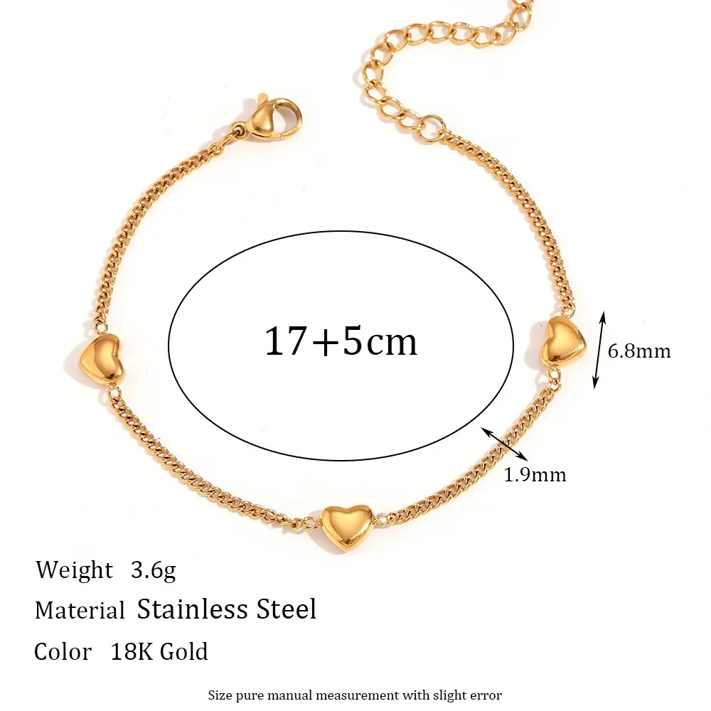 สร้อยข้อมือโซ่ด้านหัวใจขนาดเล็ก-ทอง