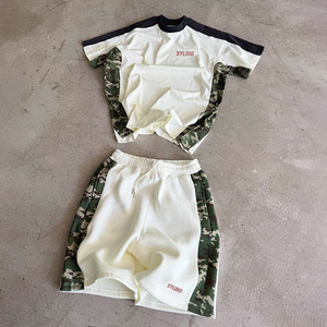 Custom Manufacturers Camouflage Patchwork Shorts And T-Shirt <b>Set</b> <b>Embroidery</b> Logo Designer Cotton T Shirt And Shorts <b>Set</b> 2 Piece - Product Image 3