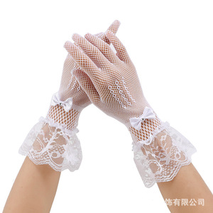 Sexy lingerie bridal <b>fishnet</b> lace bow gloves mesh gloves wedding high elasticity sun protection gloves - Product Image 2