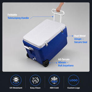 Hete Aanbieding Geïsoleerde Koelbox Multifunctioneel Aangepast Logo Merk Insuline Koelt 48 Uur 80L Koelbox met Wielen - Product Image 3