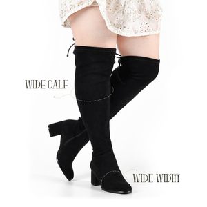 Femmes grande taille confort bloc talon bout rond à lacets daim sur les <span class=keywords><strong>bottes</strong></span> au genou <span class=keywords><strong>mollet</strong></span> <span class=keywords><strong>large</strong></span> <span class=keywords><strong>large</strong></span> largeur cuissardes - Product Image 2