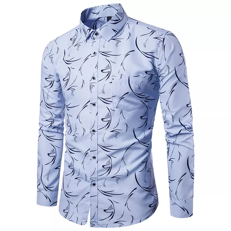 2022 Men's new style slim fit casual printed shirt long sleeve soft and comfortable spring flower shirt in large size