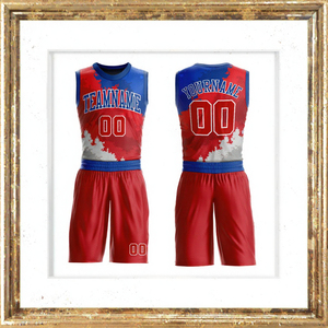 Custom Basketball Jersey Set Sublimated Sleeveless <b>Mesh</b> Uniform Splash Print Red <b>Blue</b> Team Name 00 Adult Unisex Athletic Fit - Product Image 3