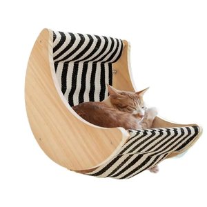 Lit pour chat en bois, mural, rond, surélevé, pour chats d'intérieur, avec coussin rayé - Product Image 5