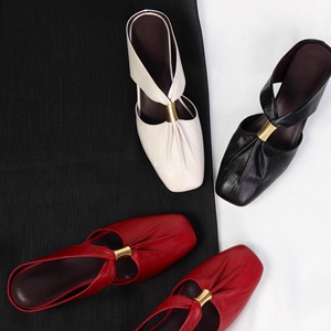 Mules en cuir à bout carré pour femmes, sandales à talons avec boucle métallique, sans talon, pour un usage quotidien décontracté - Product Image 1