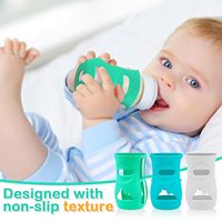 Ensemble de 3 biberons en verre naturel de 8 oz en silicone anti-casse, couvre-biberon en PP de couleur mélangée